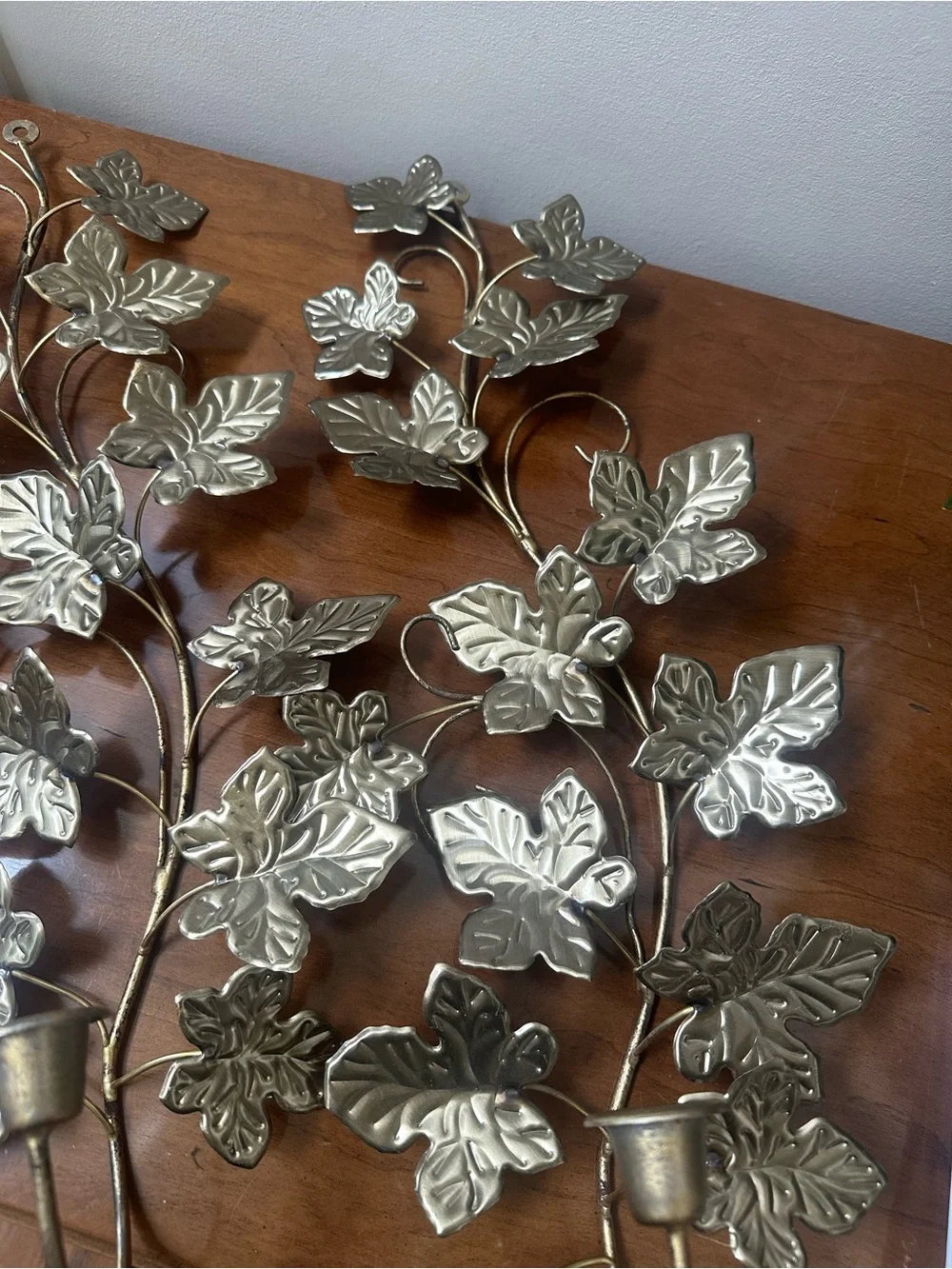 Vintage Set Gold-toned Leaf Candle Sconces.